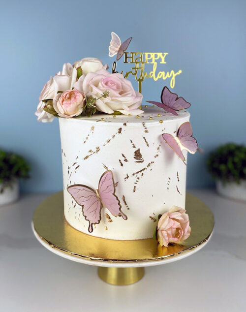 Roses with butterflies buttercream cake